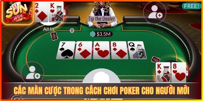 Cụ thể các màn cược trong cách chơi poker cho người mới